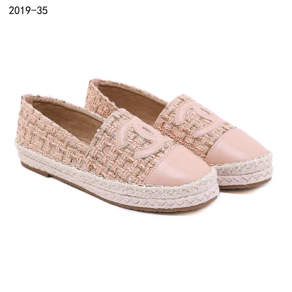 CH Tweed Espadrilles Leather CC Cap Toe Shoes Flats 2019-35