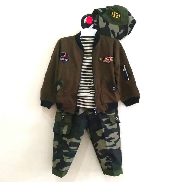 Baju Setelan Anak Laki-Laki  Setelan Baju Anak Army / Tentara / Abri Kostum Jaket Bomber -