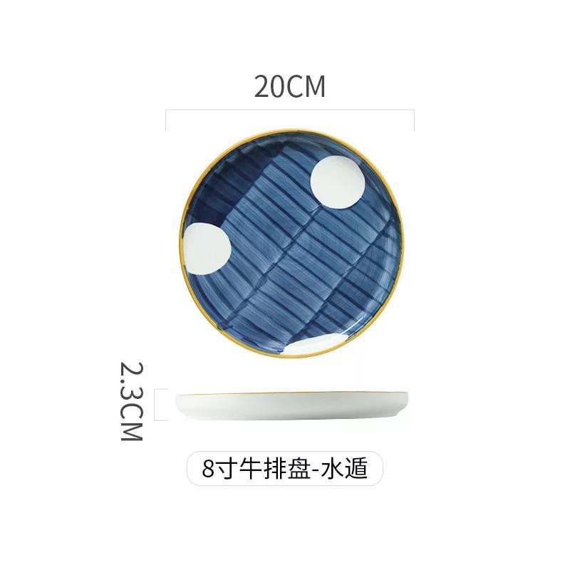 piring keramik makan bulat steak dan biasa 8 inch design jepang korea bisa untuk oven panggang-prg steak bulan