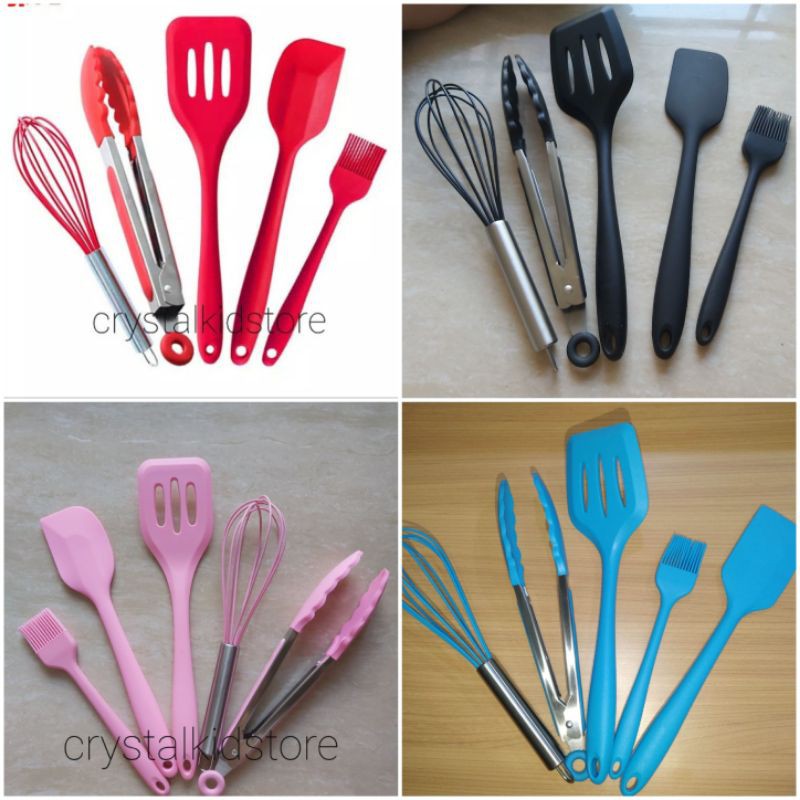 Kitchen silicone utensil utensils set 5pcs 5in1 turner sutil spatula