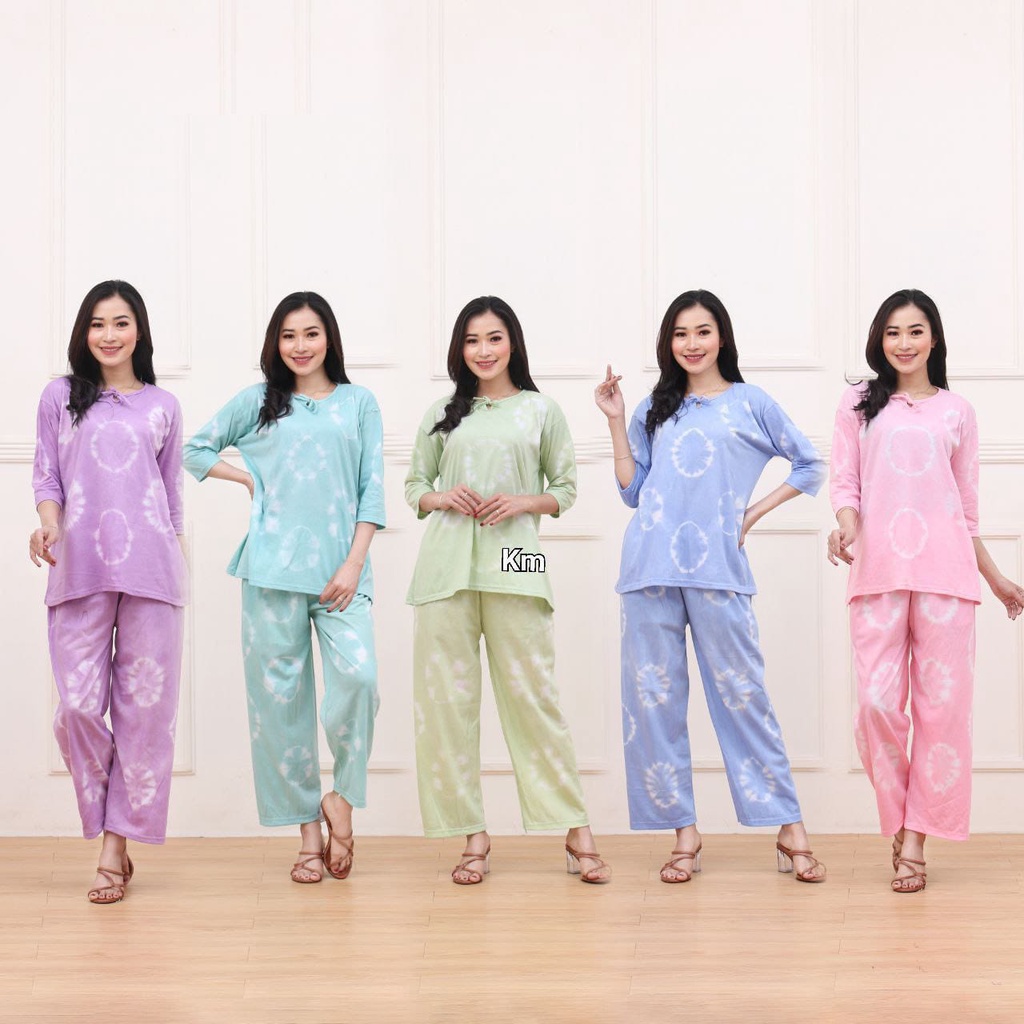 setelan kulot panjang bahan kaos adem motif batik