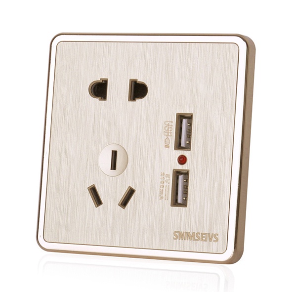 Saklar / Sakelar Lampu Emas Gold Brushed 1/2/3 Gang 1 Way Electrical Switch Stop Kontak USB