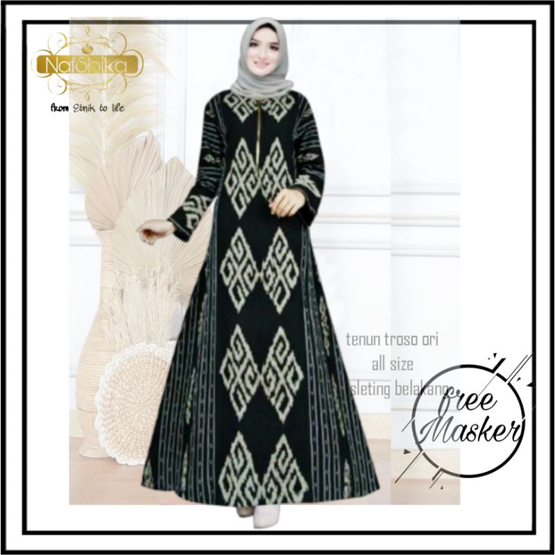 Gamis Tenun Etnik - NAFSHIKA Long Dres Tenun Troso, Long Dress Etnik, Gamis Batik Tenun, Baju Muslim