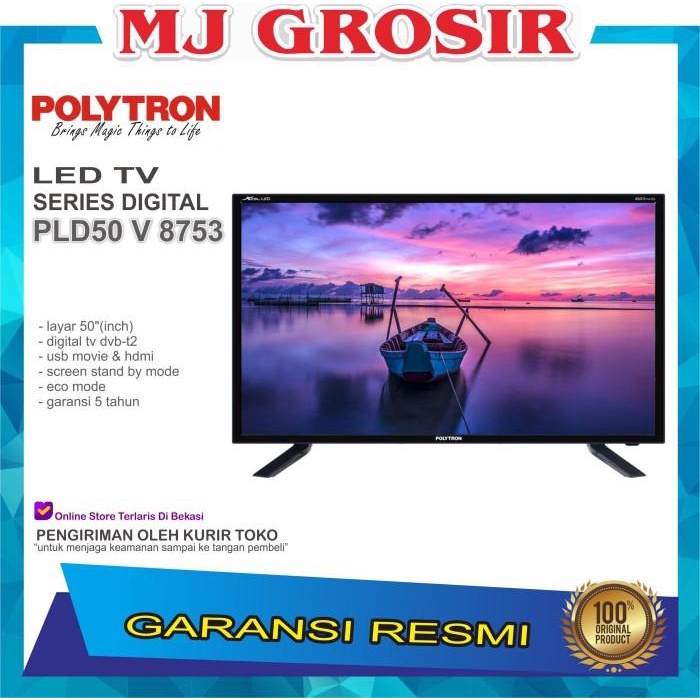 PROMO LED TV POLYTRON 50" 50V8753 50 INCH USB HD HDMI DIGITAL TV