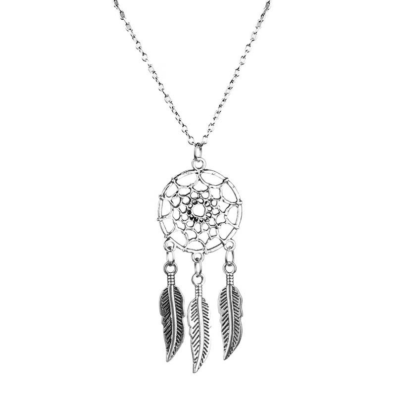 Eropa dan Amerika Bohemian gaya etnik rumbai bulu kalung dream catcher pendant hollow-out elegan kal