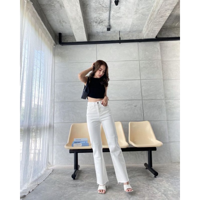 (27-34) UNFINISHED WHITE HW LOOOSE JEANS / PUTIH UNFINISHED HW LOOSE JEANS / CELANA HW LOOSE JEANS WANITA CEWEK