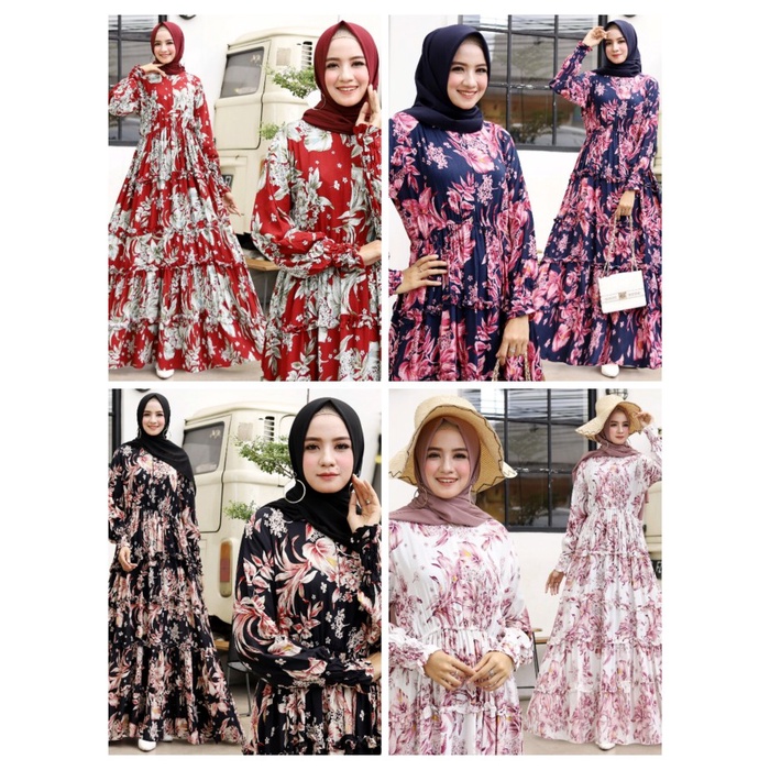 Baju Gamis Wanita Muslim Terbaru Edisi Lebaran 2022 Model Dress Warna Warni Katun Rayon Import Busui Termurah