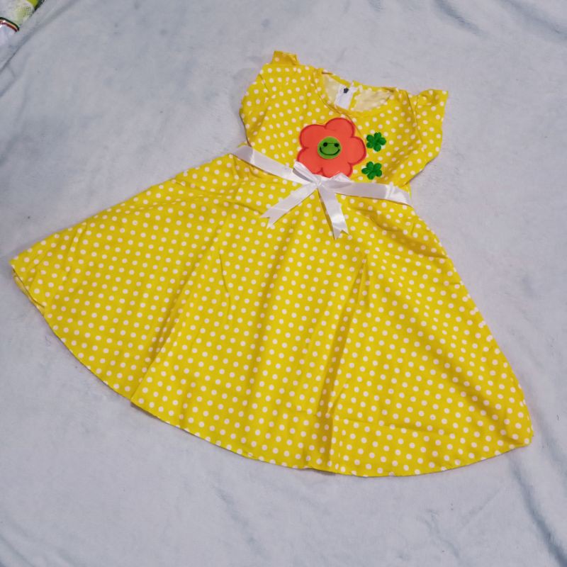 Dress anak 2 3 tahun polkadot lucu bunga ( dress polka flane )