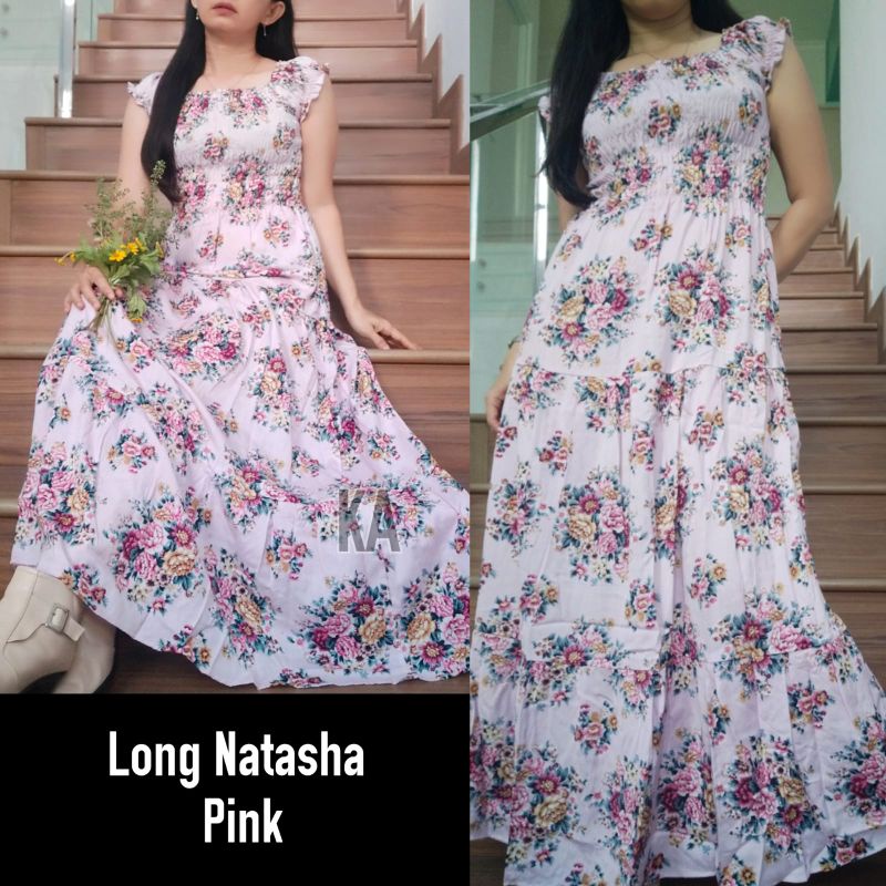 Longdress Kerut dada Fashion Wanita Korea Terkini Motif Bunga Dress Panjang Daster Bali Natasha