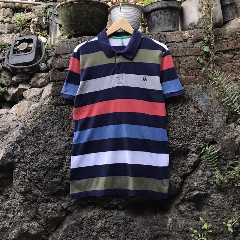 Polo Shirt Benetton Color Block Size M Second Original