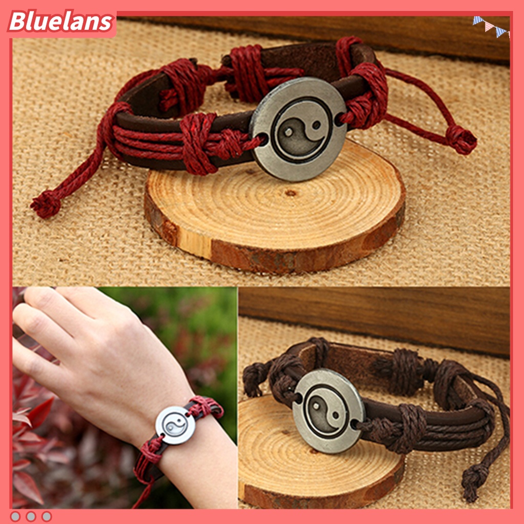 Gelang Tali Kulit Imitasi Multilayer Charm Infinity Untuk Unisex