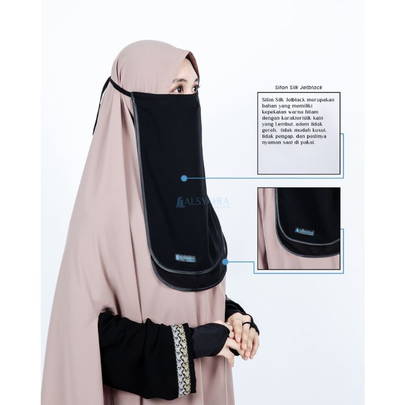 Cadar Tali Ikhfa 2 Layer Sifon Silk Jetblack Alsyahra Exclusive