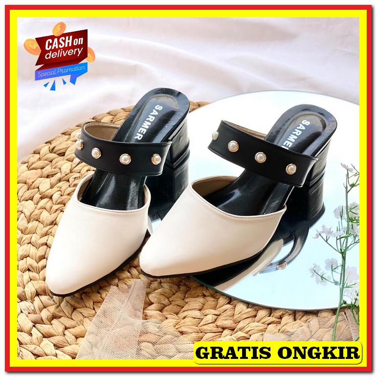 Sepatu Hak Tinggi Heels Sepatu Kerja Haihil Trendy Wanita Pesta Kondan Sarmer - Deliane Heels White