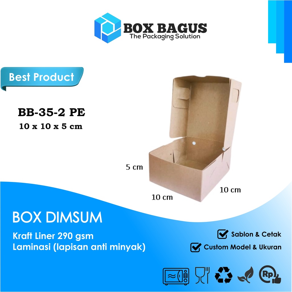 Jual Box Dus Kotak Hampers Makanan Dimsum Siomay Roti Kue Snack 10x10x5 Cm Paper Kraft 290 Gsm 0383