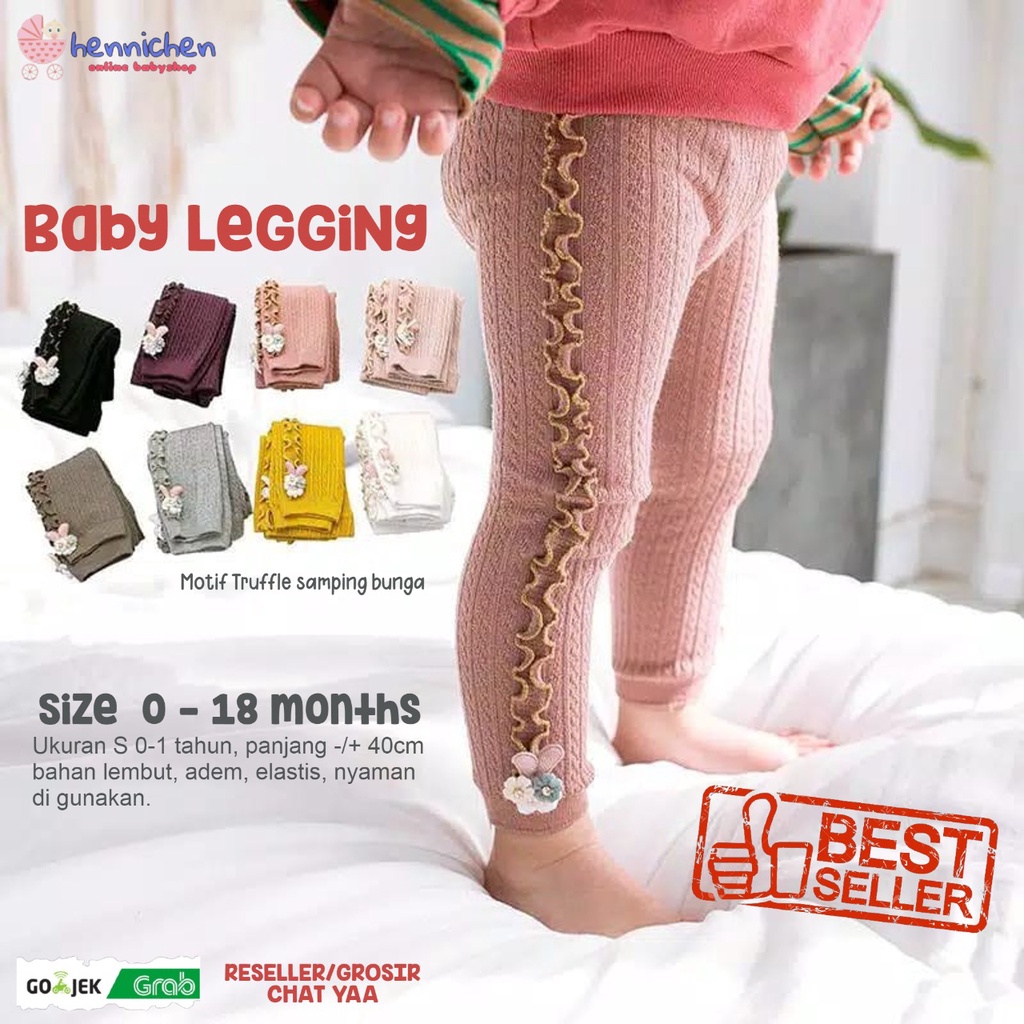 Legging Bayi Renda Import Fashion Legging anak tebal Motif Truffle samping bunga 0-18 bln