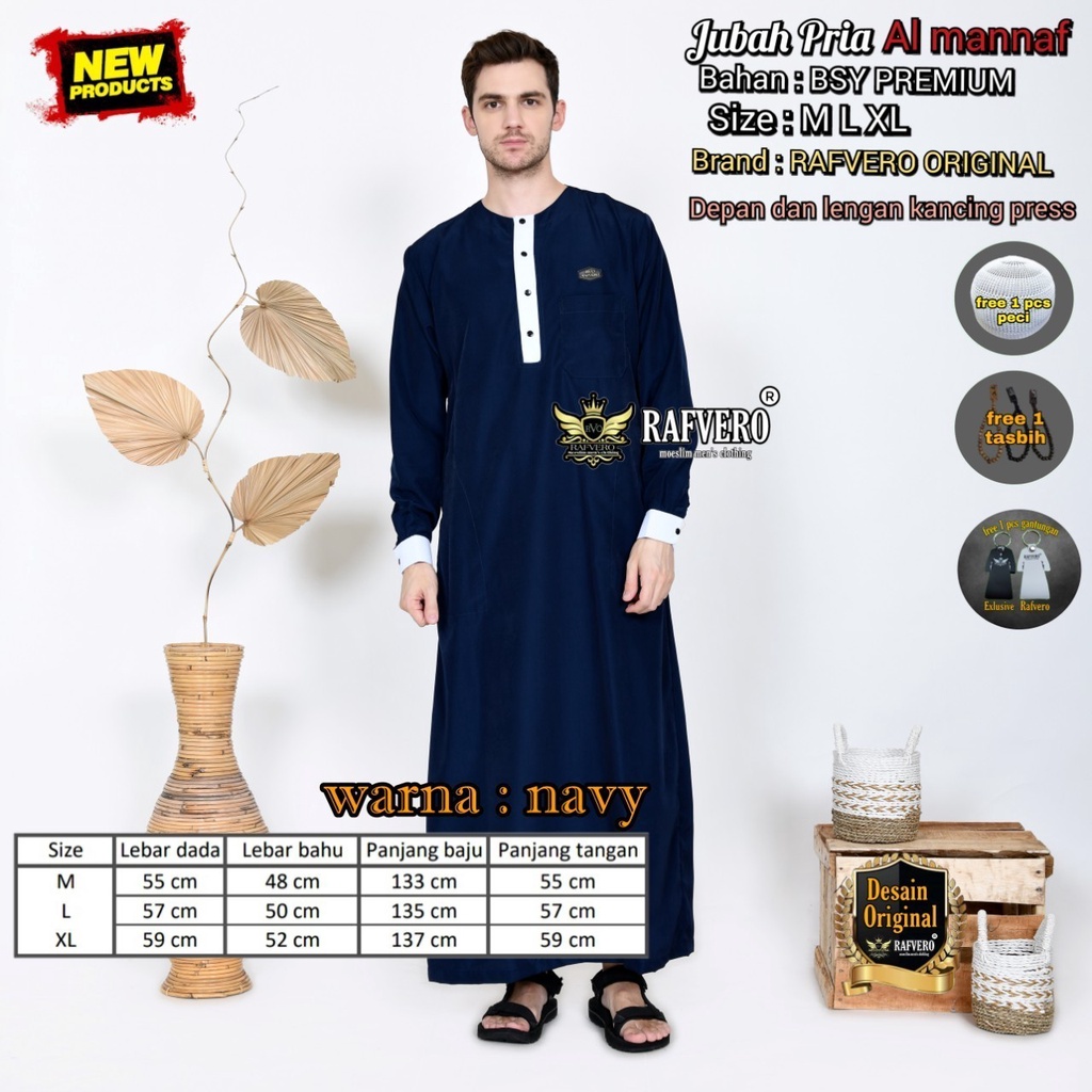 Jubah Polos Lengan Panjang AL MANNAF ORIGINAL RAFVERO - Gamis Jubah Saudi Pakistan Pria Dewasa Premium [cod]