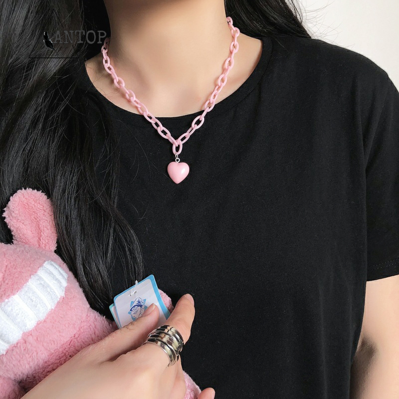 Kalung hati feminin yang lucu Korea, liontin hati merah muda B1 Antop