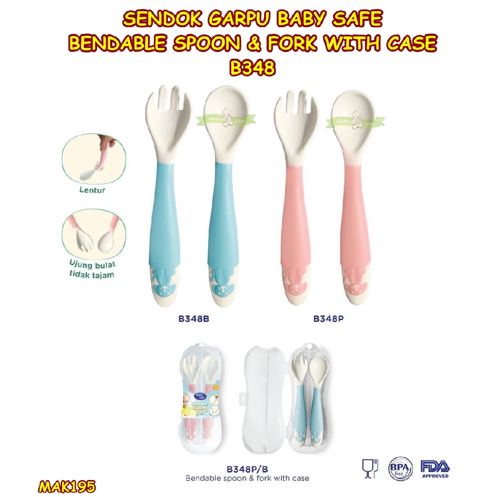 MAK195 SENDOK GARPU BABY SAFE BENDABLE SPOON &amp; FORK WITH CASE B348