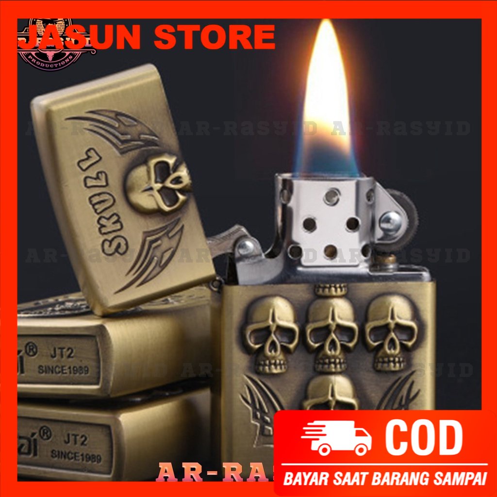 BISA COD! Korek Api Zippo Roda Api Minyak Jiantai Motif Skull Tengkorak JT-6057