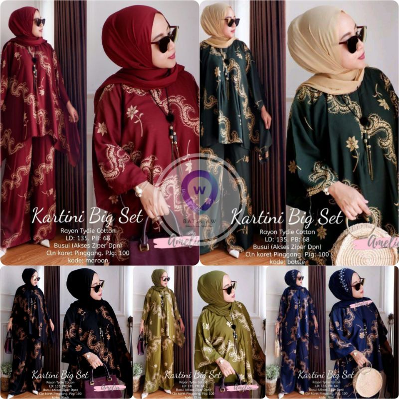 One Set Waka Motif Naga Runting Kartini Big Set Ori Naura Size Jumbo Busui / Daster Setelan Wanita Jumbo