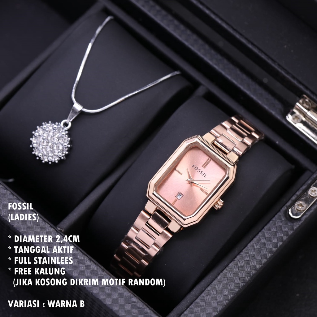 (BISA COD) JAM TANGAN WANITA FASHION RANTAI BODY SEGI TANGGAL AKTIF FREE KALUNG