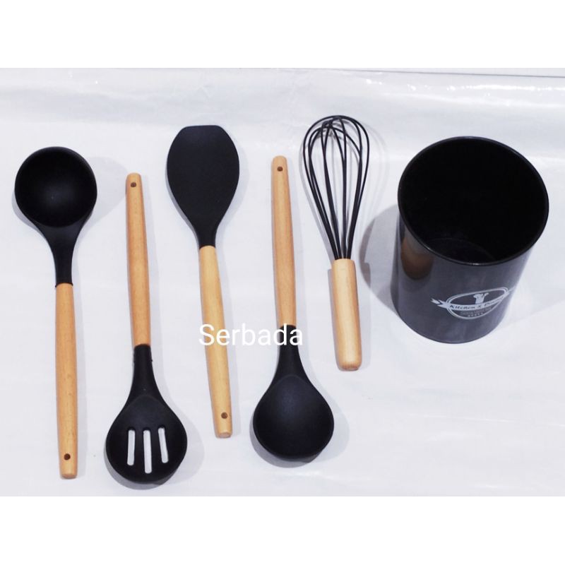 A1 Silicone Set Utensils 11Pcs Sendok Sutil Spatula Silikon Gagang Kayu