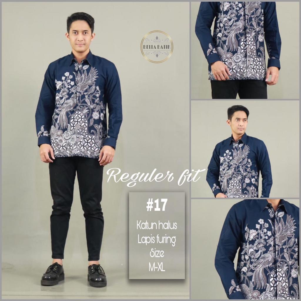 baju batik pria lengan panjang modern S M L XL XXL BAJU PREMIUM KEKINIAN BATIK SOLO MURAH NAVY DONGKER