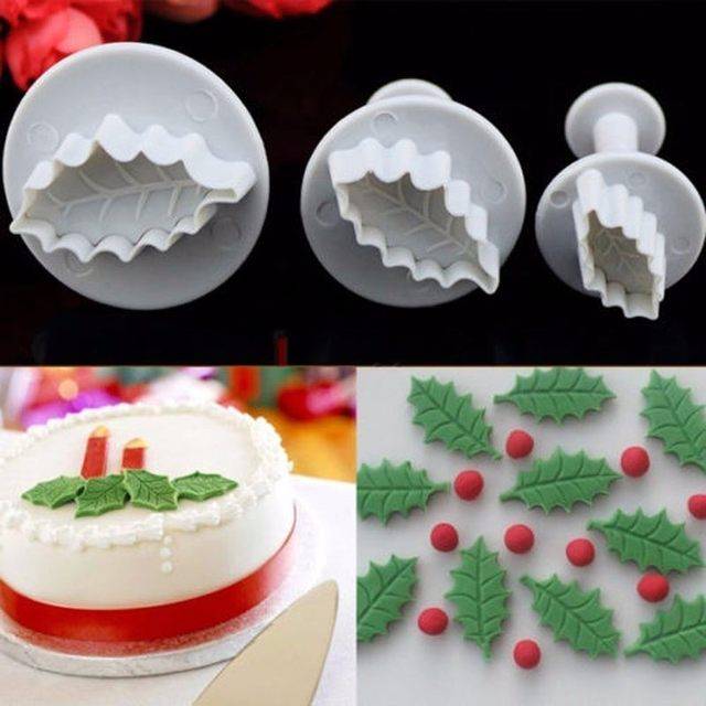 Cetakan fondant clay plunger cutter holly leaf