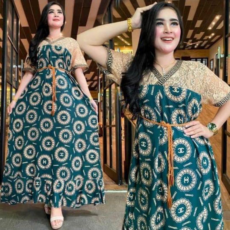 DASTER ARAB BRUKAT MOTIF AKAR PITA | RAYON SUPER GRADE A | RESLETING BELAKANG | RENDA MILO-CN BROKAT HIJAU