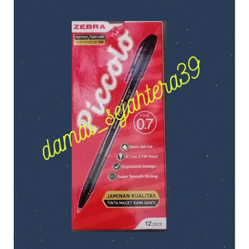 

Pen Hitam Zebra Piccolo 0.7 (1 pak@12 pcs)