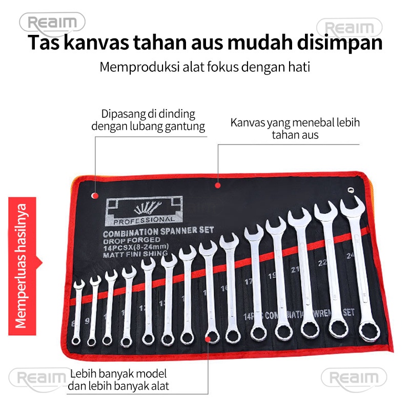 Reaim Kunci Ring Pas Set 14 pcs 8-22 8-24 Lengkap