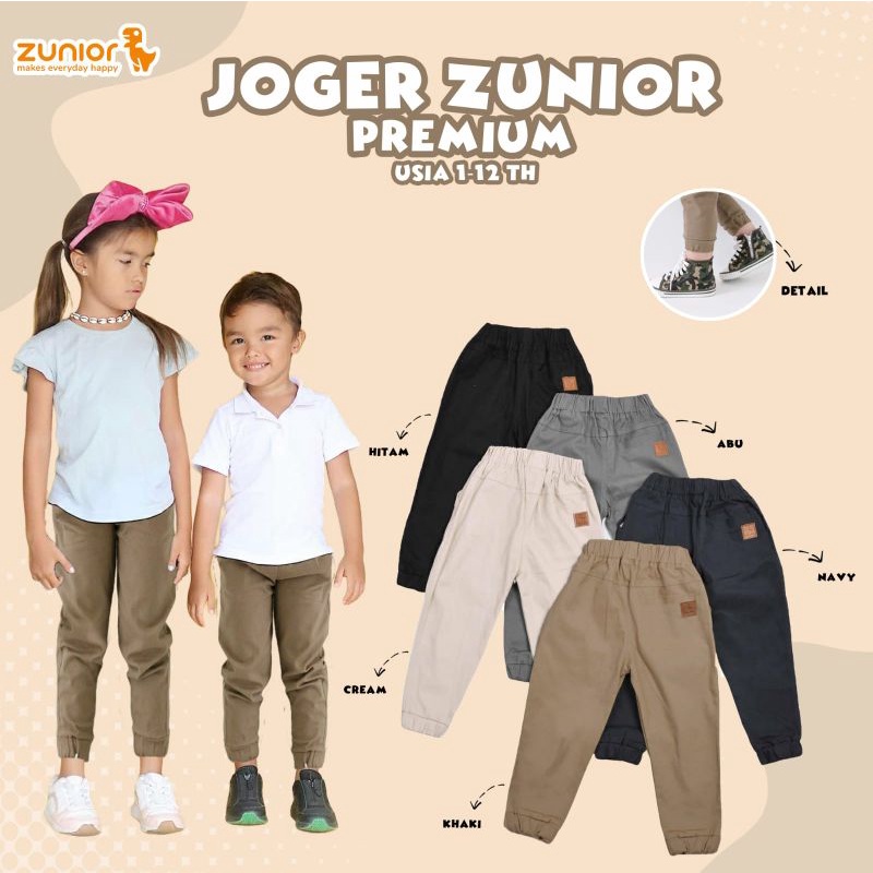 Celana Anak Jogger Panjang Laki-Laki dan Perempuan Zunior Premium 6 Warna 1-12 Tahun