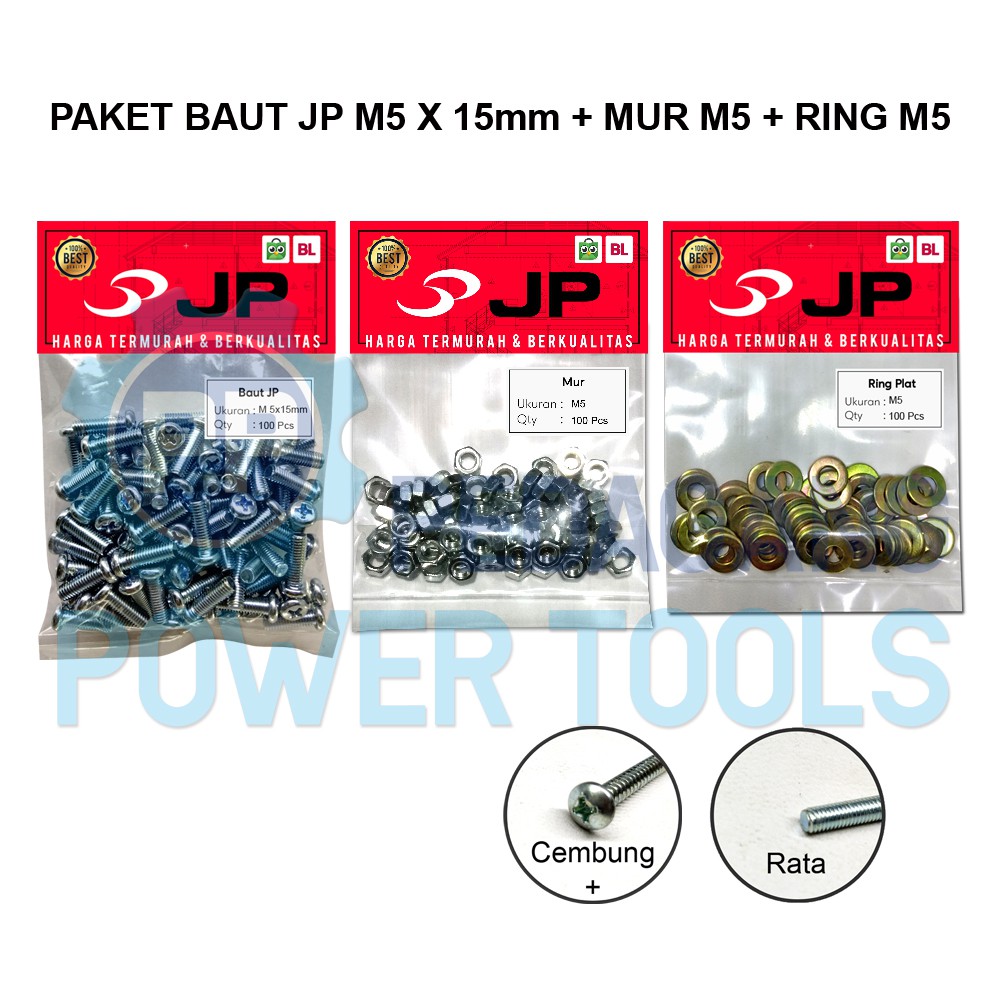 PAKET 3 SET JP M 5x15 BAUT MUR RING PLAT M 5 x 15 MUR M5 ISI 100 PCS