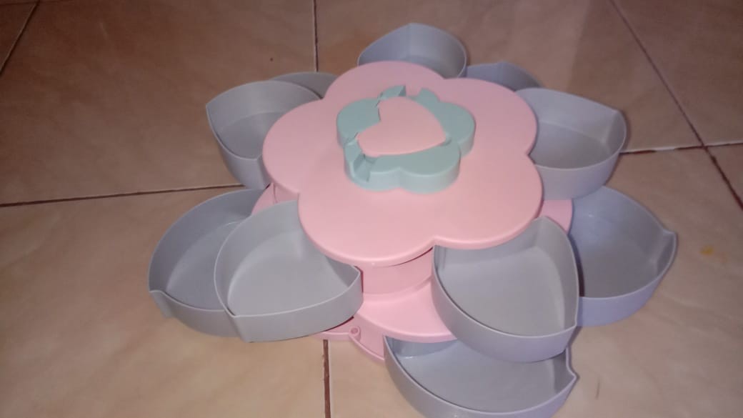 Toples Bunga Putar / Candy Gift Box Tempat Kue,snack,candy Unik 2 Susun Toples Kue Lebaran - Pink