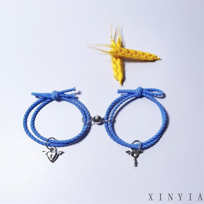 Xia.id Gelang Tangan Karet Aksen Gembok + Kunci + Hati + Magnet Untuk Pasangan / Pria / Wanita