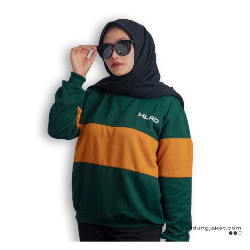 SWEATER CREWNECK DISTRO HIJAU KUNING KEREN MURAH PRIA WANITA SIZE L