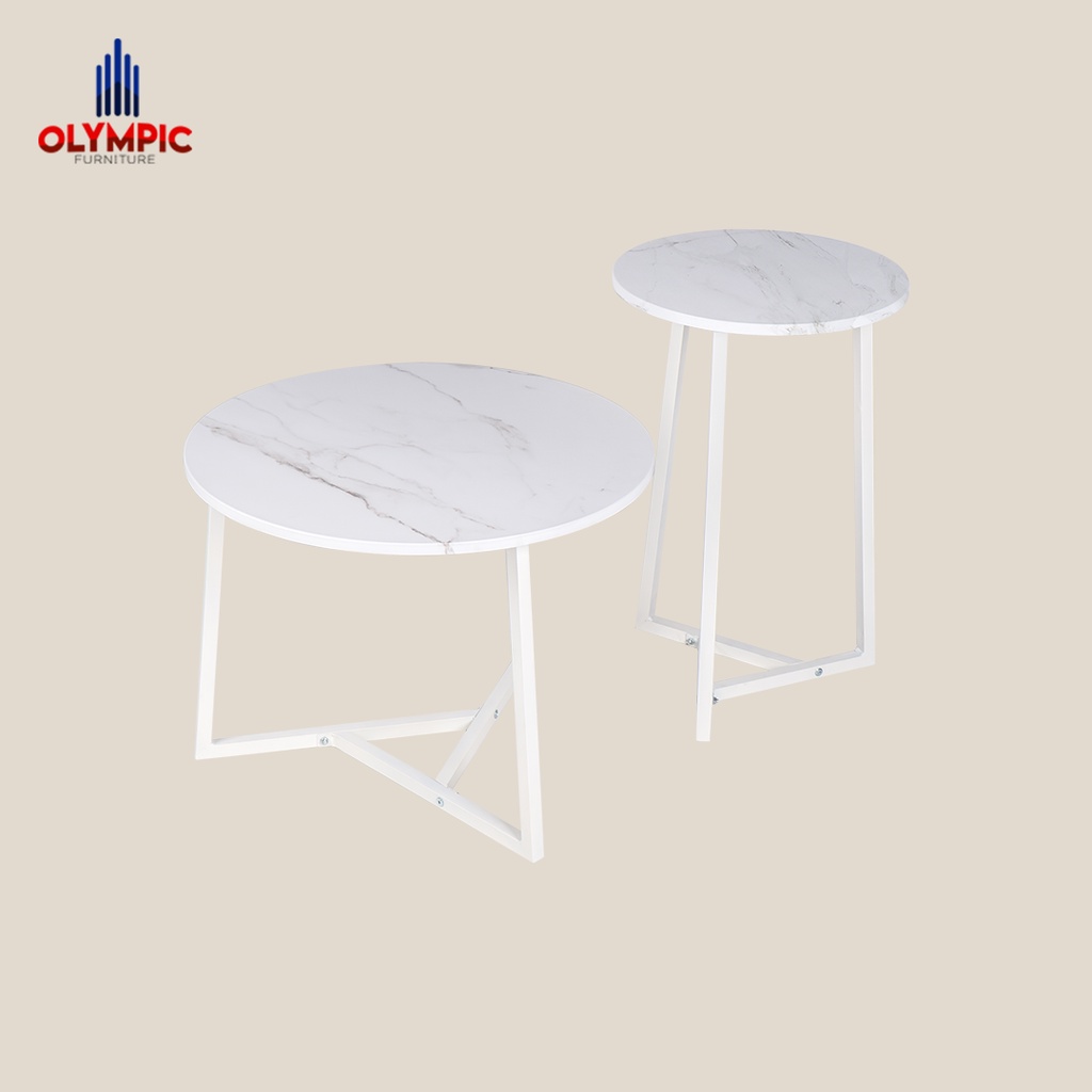 Olympic Coffee Table / Meja Bulat / Meja Kopi / Meja Tamu Minimalis 1 Set 2 Meja / CT Marble 02