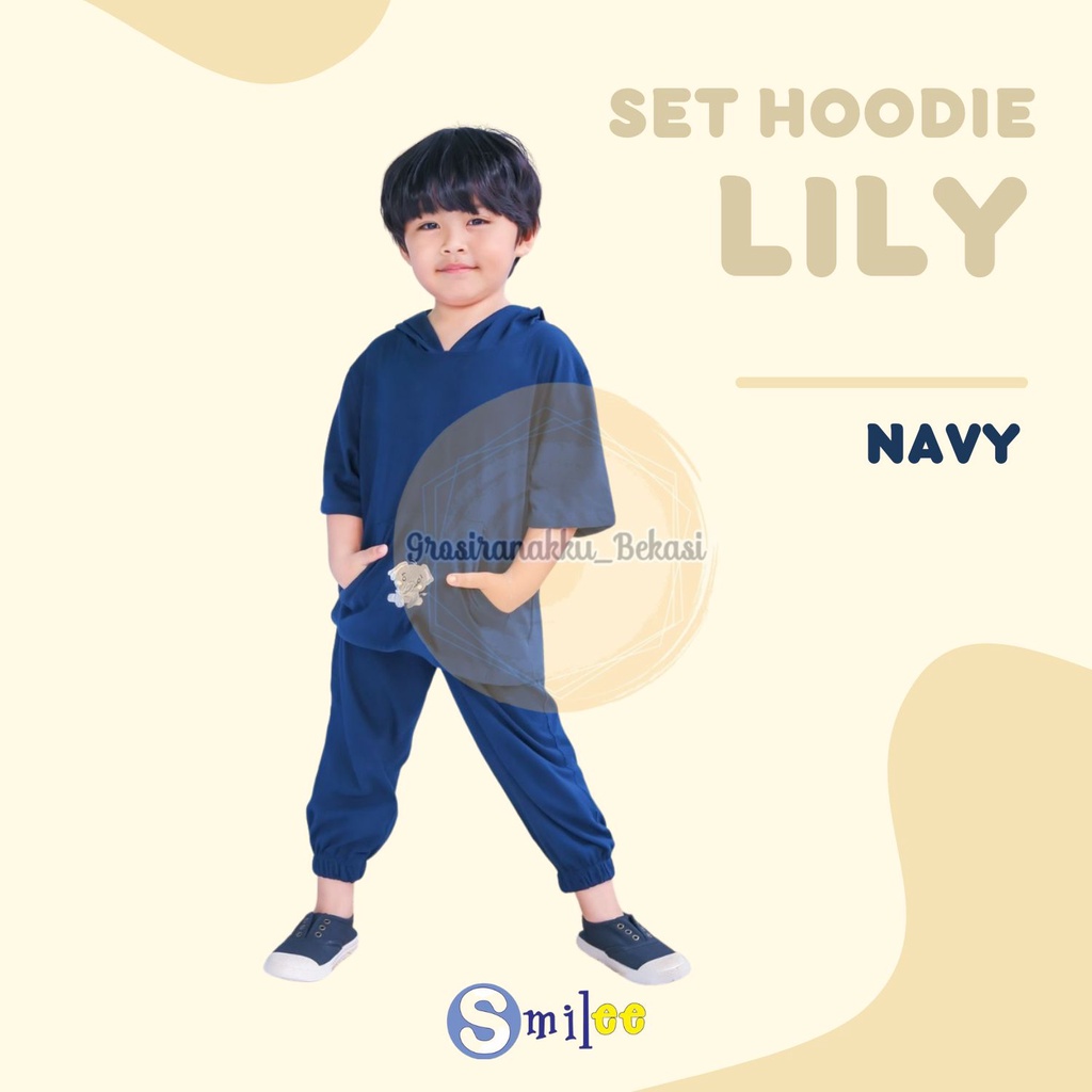 Setelan Anak Smilee Unisex Hoodie Lily Oversize Warna Navy Size 1-5Thn