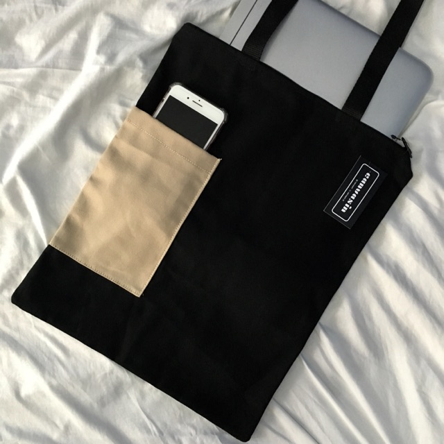 Tote bag black &amp; khaki