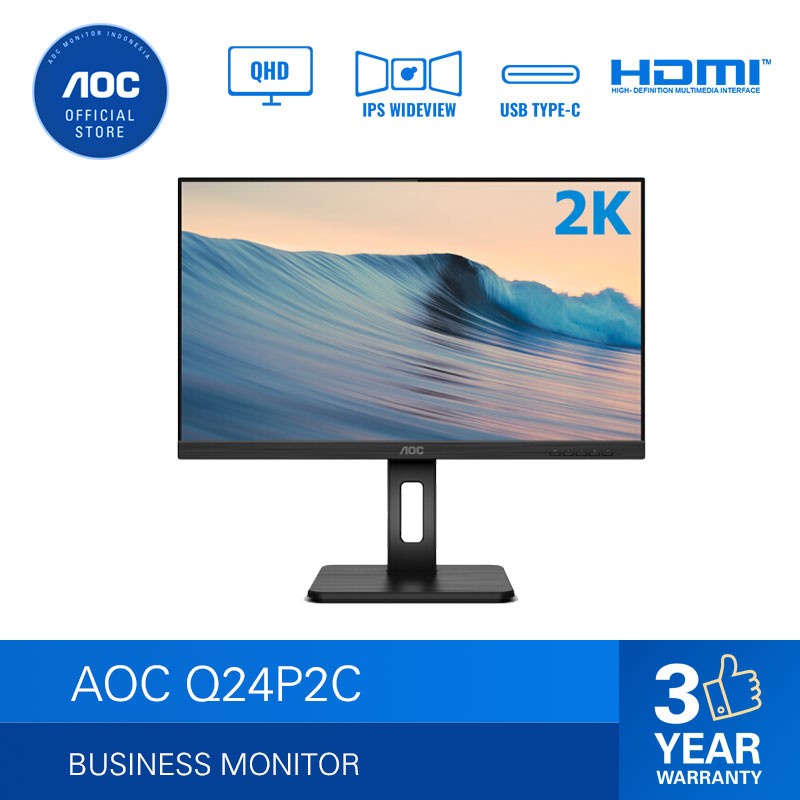 AOC Q24P2C Ergonomic IPS Monitor with USB-C (23"/4ms/QHD)