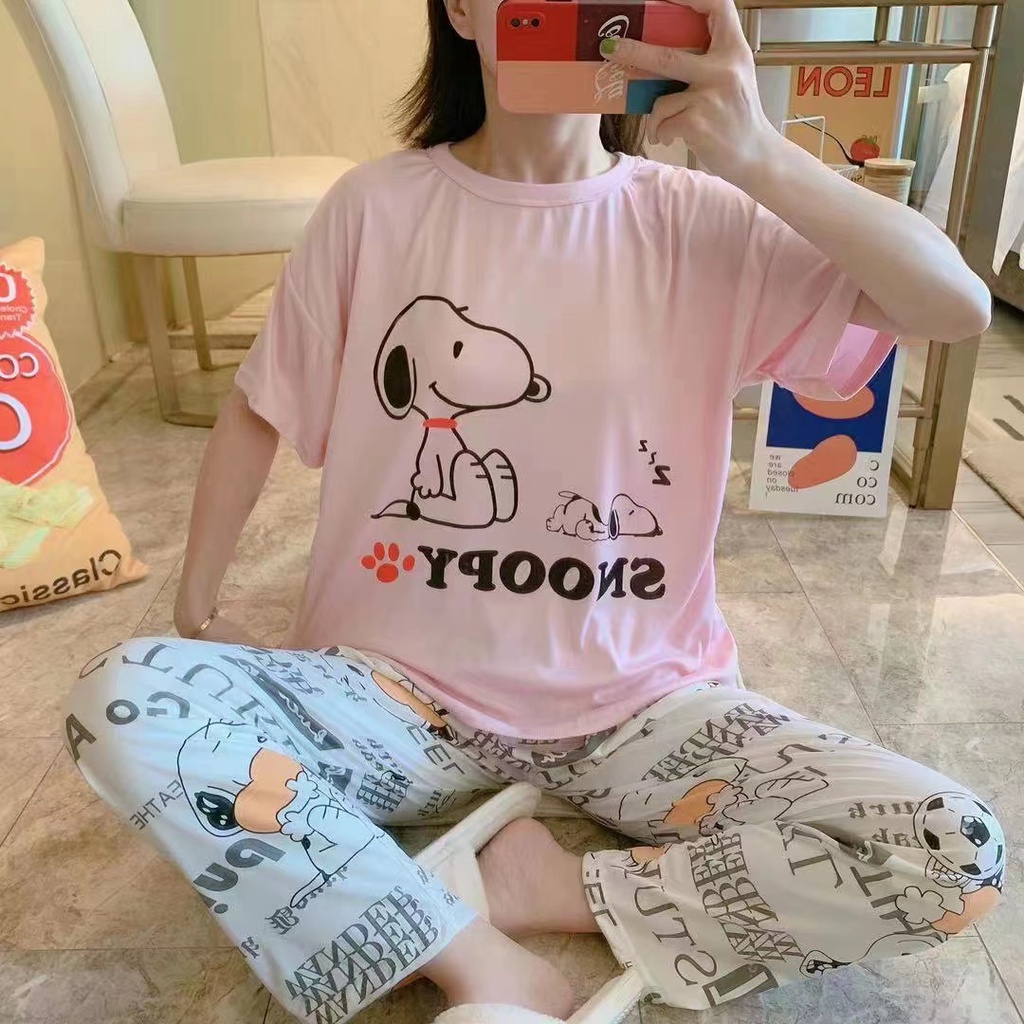 Piyama CP wanita baju tidur import jumbo/bigsize-CP SNOOPY PINK