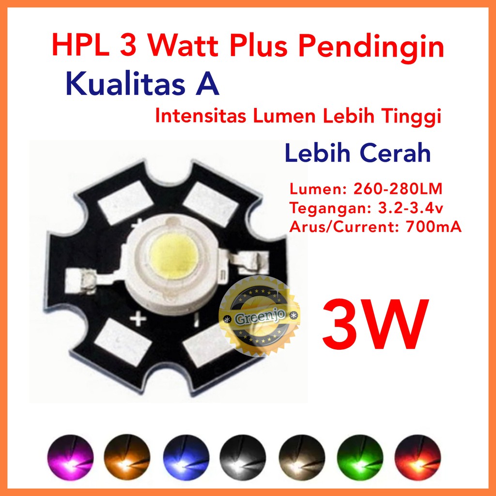 Led HPL  3W Super Bright High Power Led Warna Royal Blue Pink Full Spectrum ice Blue Putih Merah Bir