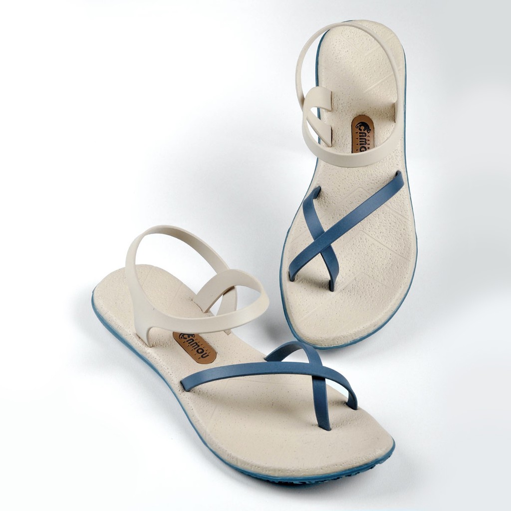 CAMOU - Vivian Calmy - Sandal Flats Perempuan Kasual Biru Cream