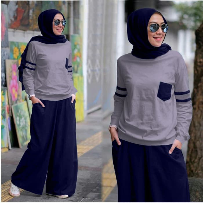 Micci Fashion Setelan Kyara Abu/Navy - Best Seller