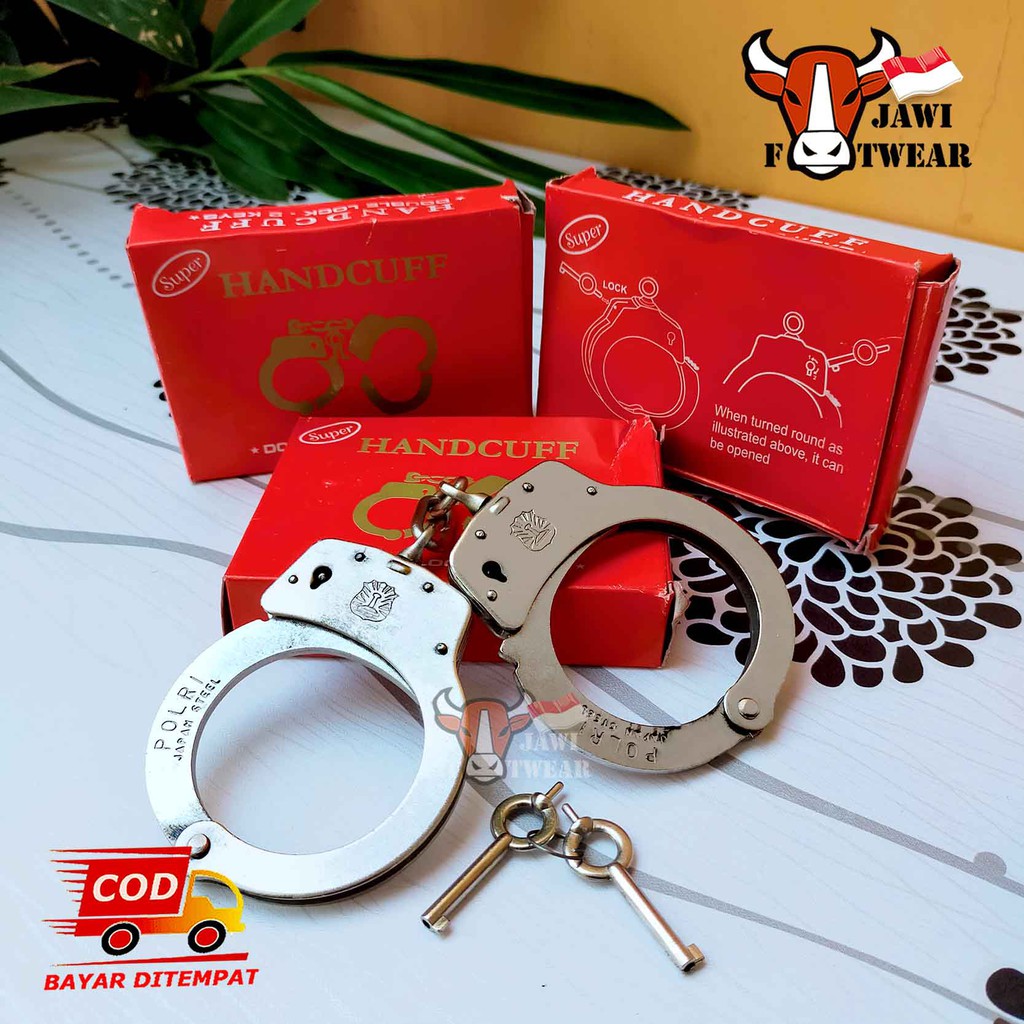 Borgol Tangan Double Lock / Borgol Besi Handcuff Berkualitas Dus Merah ASLI