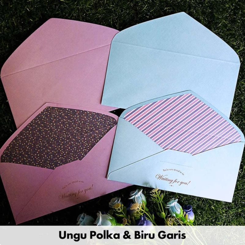 

Amplop Surat / Kartu Ucapan / Wedding - Ungu Polka & Biru Garis