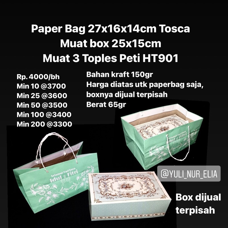 

Paper Bag 27x16x14cm Tosca Muat box 25x15cm Muat 3 Toples Peti HT901