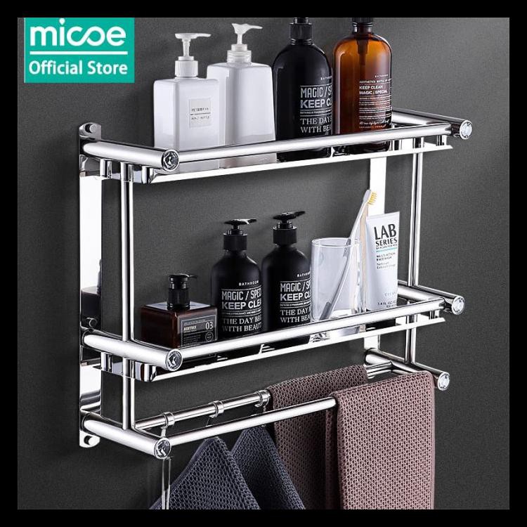 Micoe Rak Kamar Mandi Rak Handuk Rak Dinding Stainless Steel 2 Tingkat