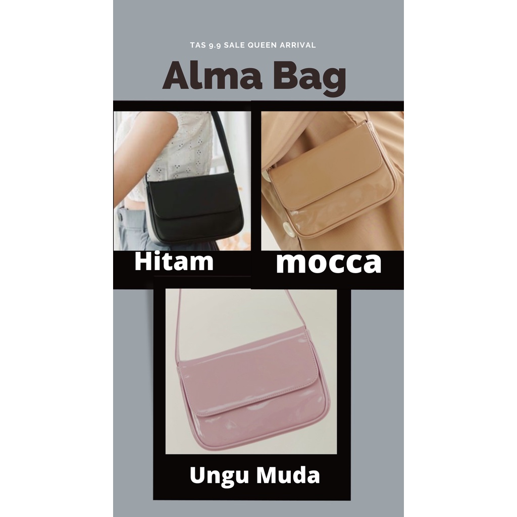 Shoulder Bag Wanita Alma Glossy Bag Tas Bahu Wanita Tutup Resleting Bahan Mengkilap Desain Trendy Pesta Tas Cantik Wanita