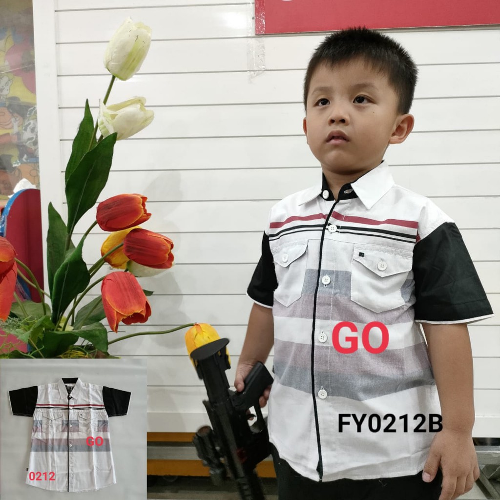 gos KEMEJA TOPTEN KIDS Anak Slimfit Hem Atasan Lengan Pendek Anak Cowok Brand Kekinian